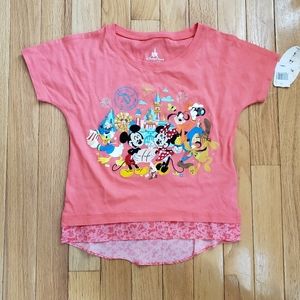 Disney Parks Girls Character Magic Kingdom T-Shirt XS 4-5 Embroidered Pink